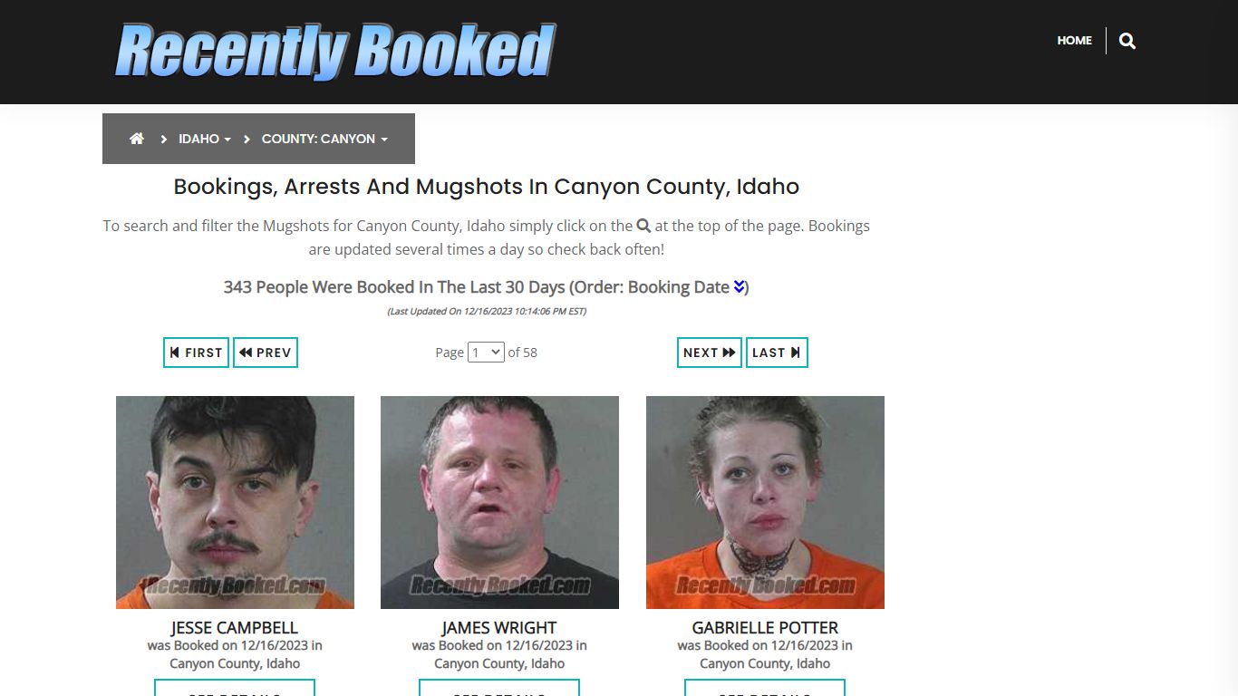 Recent bookings, Arrests, Mugshots in Canyon County, Idaho